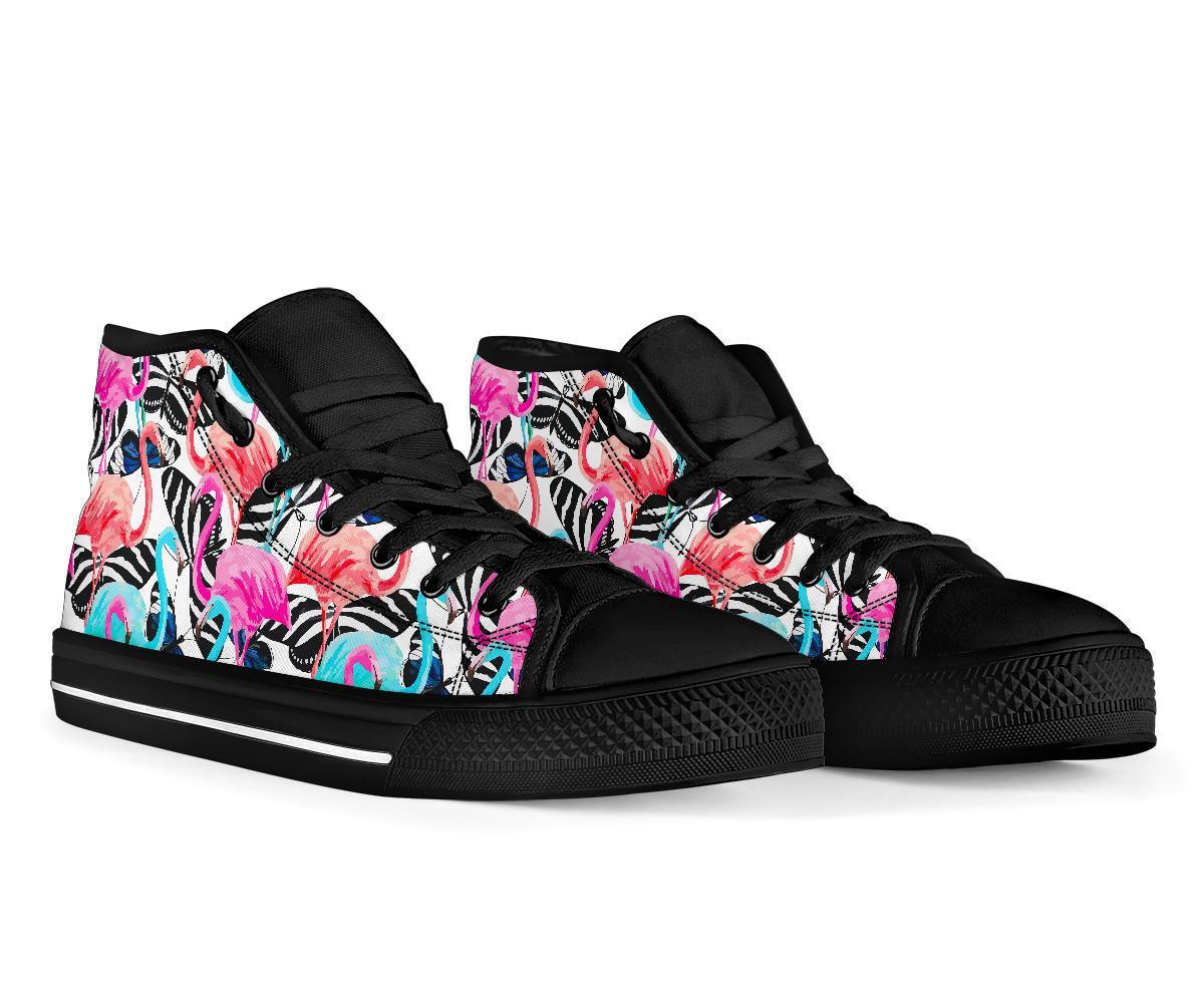 Flamingo Butterfly Hawaiian Tropical Pattern Print Men Women's High Top Shoes-grizzshop