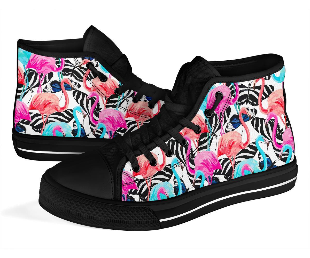 Flamingo Butterfly Hawaiian Tropical Pattern Print Men Women's High Top Shoes-grizzshop