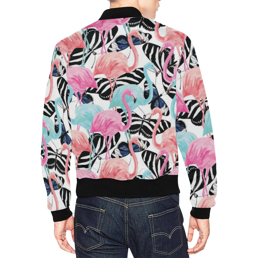 Flamingo Butterfly Hawaiian Tropical Pattern Print Men's Bomber Jacket-grizzshop