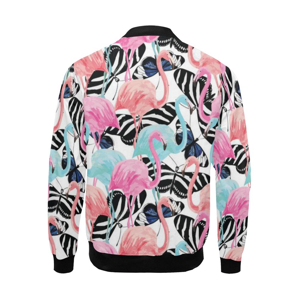 Flamingo Butterfly Hawaiian Tropical Pattern Print Men's Bomber Jacket-grizzshop