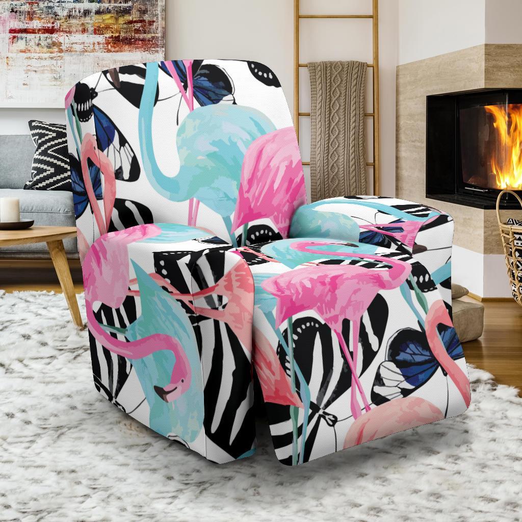 Flamingo Butterfly Hawaiian Tropical Pattern Print Recliner Cover-grizzshop