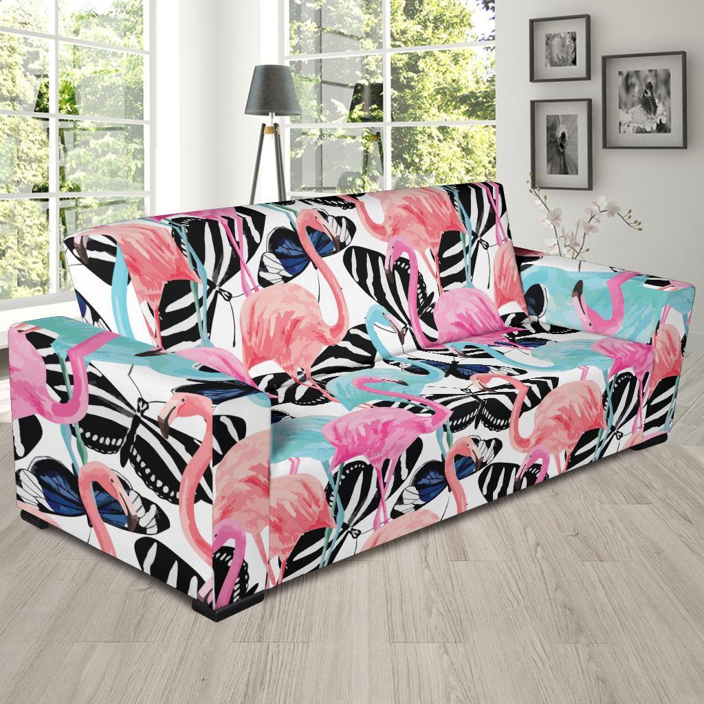 Flamingo Butterfly Hawaiian Tropical Pattern Print Sofa Covers-grizzshop