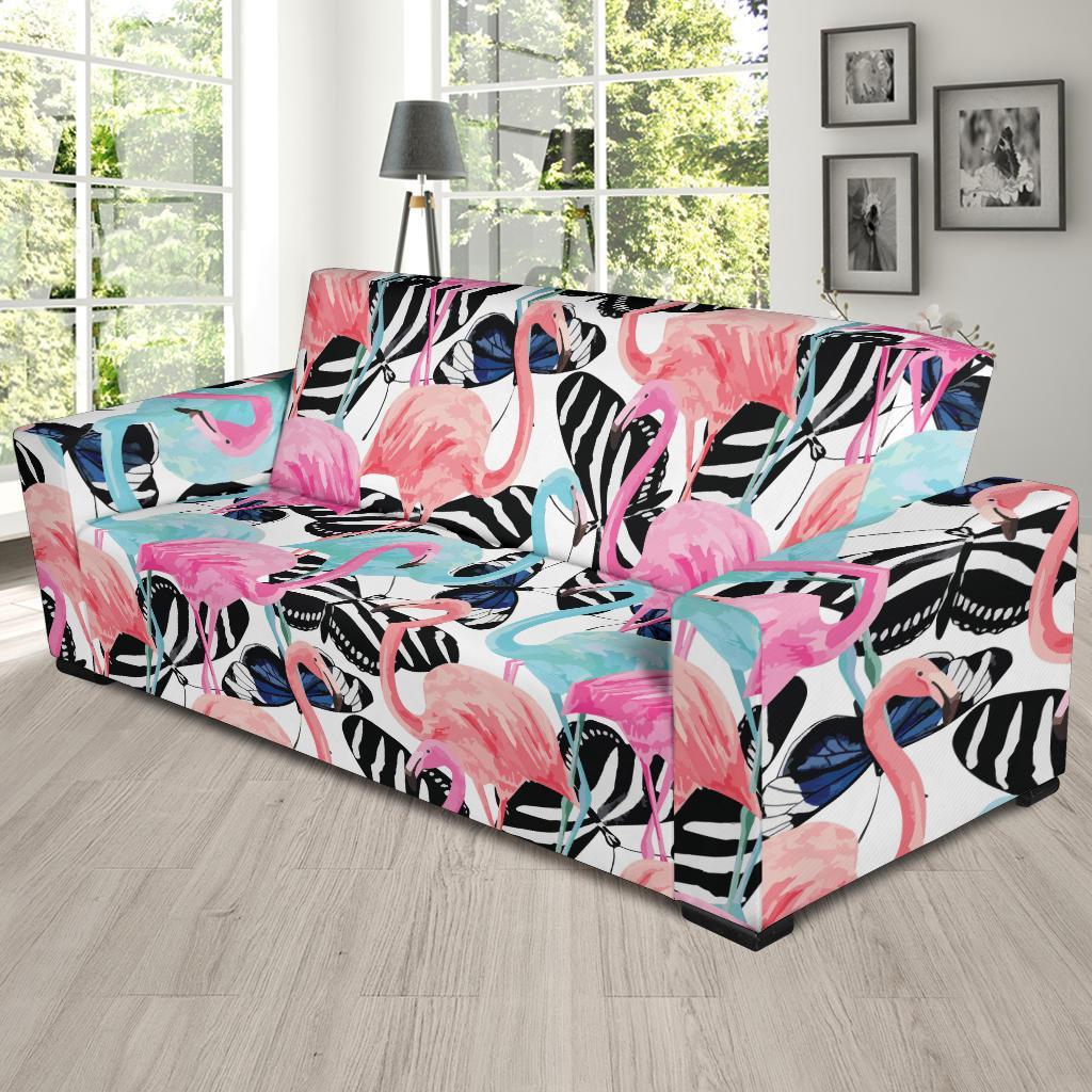 Flamingo Butterfly Hawaiian Tropical Pattern Print Sofa Covers-grizzshop