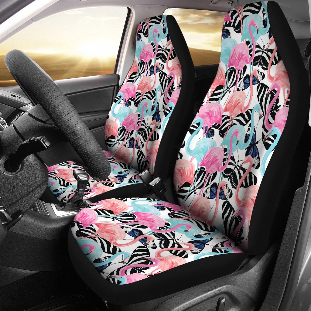 Flamingo Butterfly Hawaiian Tropical Pattern Print Universal Fit Car Seat Cover-grizzshop