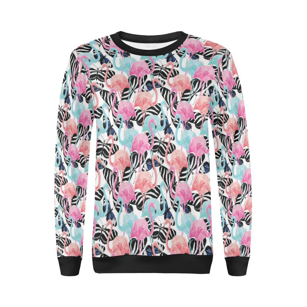 Flamingo Butterfly Hawaiian Tropical Pattern Print Women Crewneck Sweatshirt-grizzshop