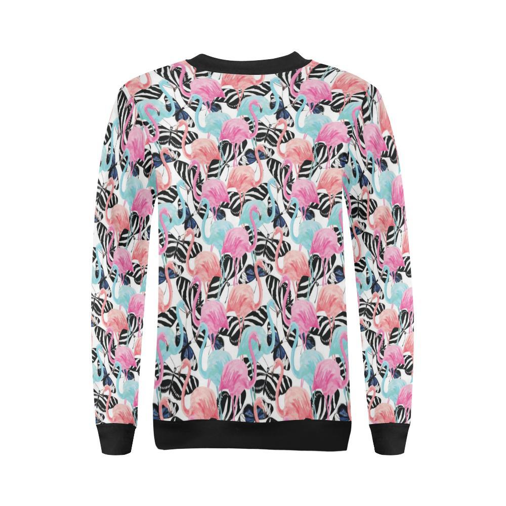 Flamingo Butterfly Hawaiian Tropical Pattern Print Women Crewneck Sweatshirt-grizzshop