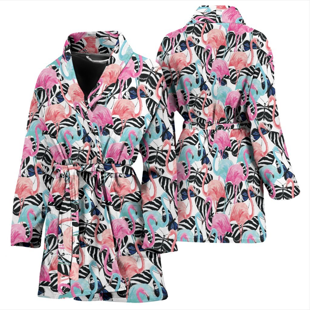 Flamingo Butterfly Hawaiian Tropical Pattern Print Women Long Robe-grizzshop