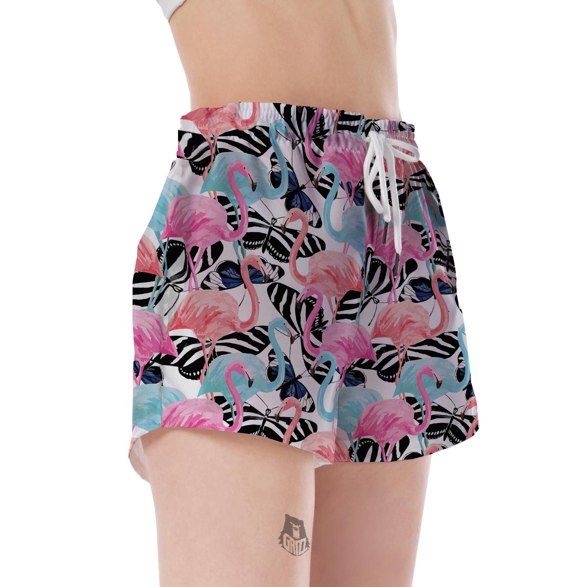 Flamingo Butterfly Hawaiian Tropical Pattern Print Women's Shorts-grizzshop
