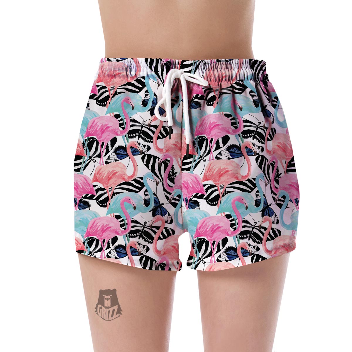 Flamingo Butterfly Hawaiian Tropical Pattern Print Women's Shorts-grizzshop