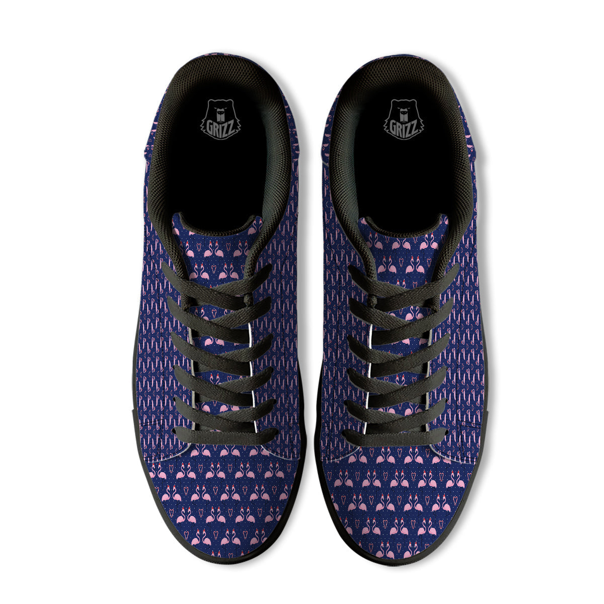 Flamingo Christmas Snowy Print Pattern Black Low Top Sneakers-grizzshop