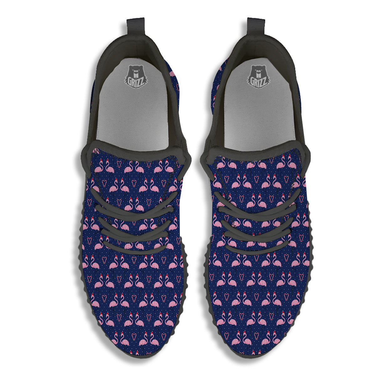 Flamingo Christmas Snowy Print Pattern Black Walking Shoes-grizzshop