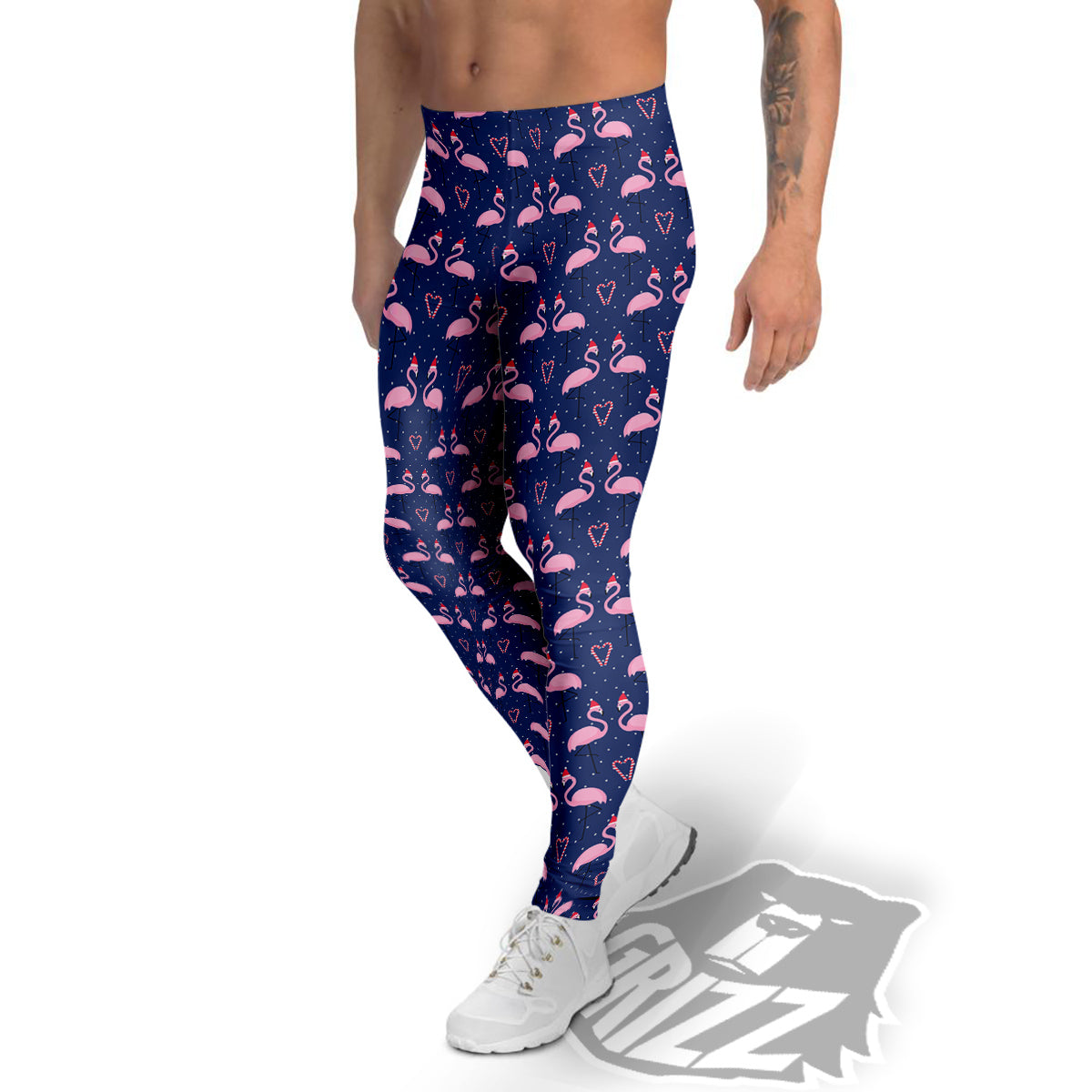 Flamingo Christmas Snowy Print Pattern Men's Leggings-grizzshop