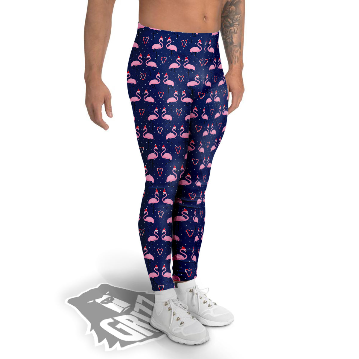 Flamingo Christmas Snowy Print Pattern Men's Leggings-grizzshop