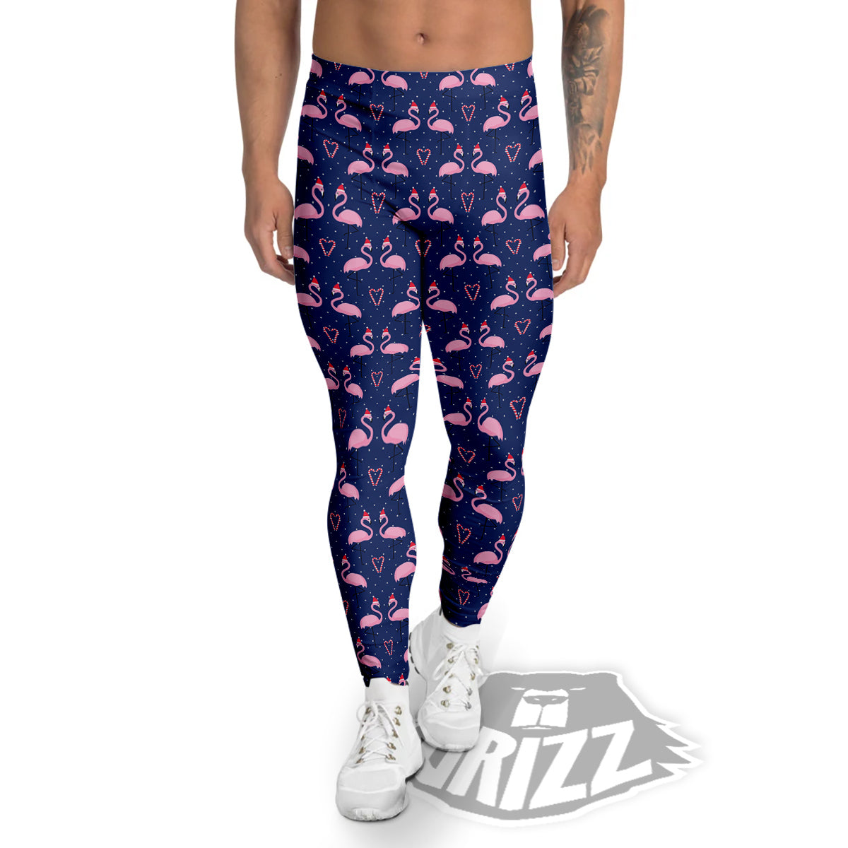 Flamingo Christmas Snowy Print Pattern Men's Leggings-grizzshop