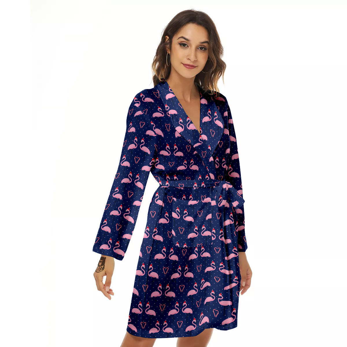 Flamingo Christmas Snowy Print Pattern Women's Robe-grizzshop