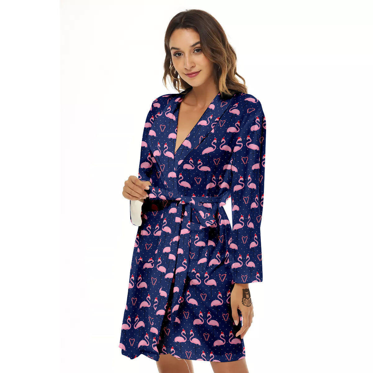 Flamingo Christmas Snowy Print Pattern Women's Robe-grizzshop