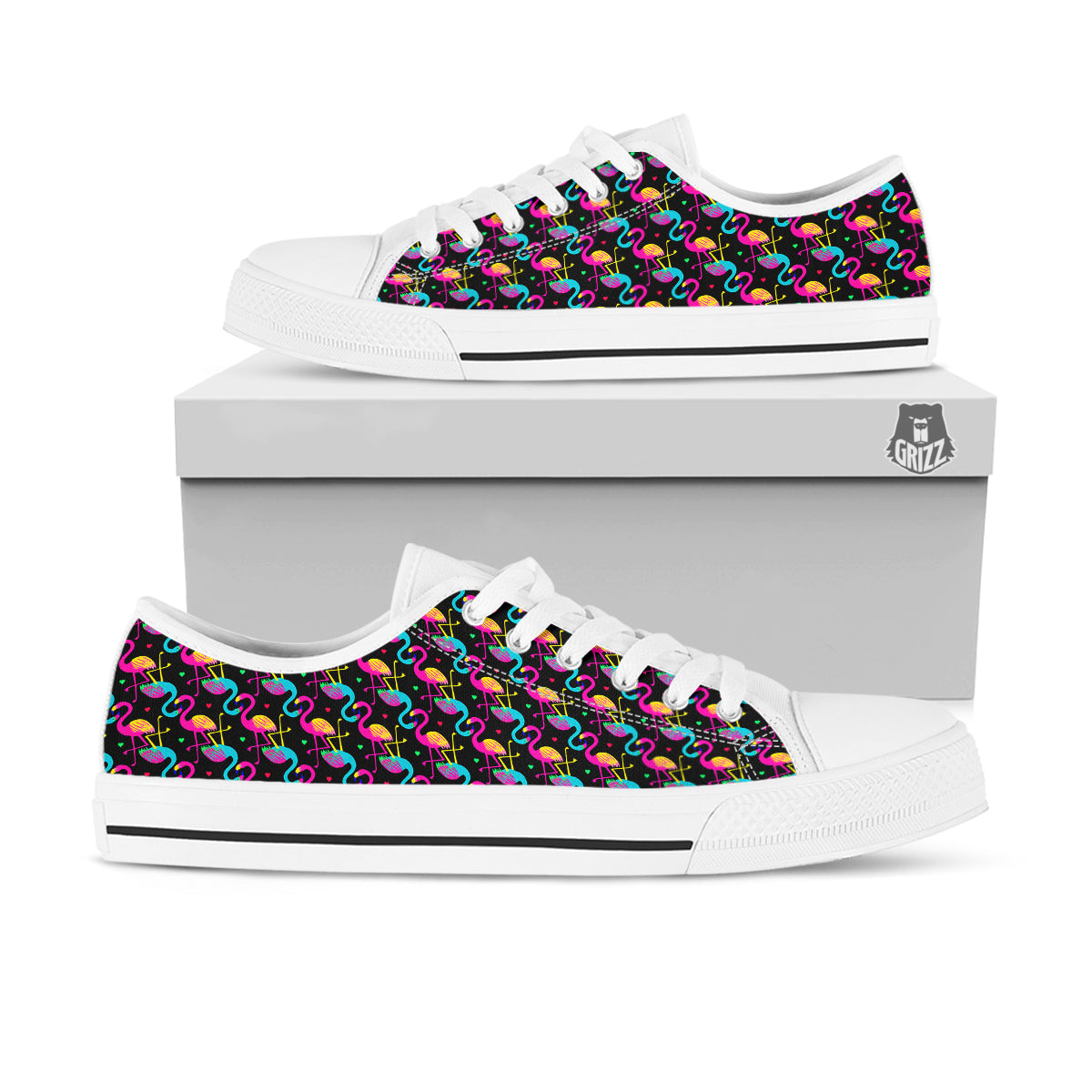 Flamingo Colorful Print Pattern White Low Top Shoes-grizzshop