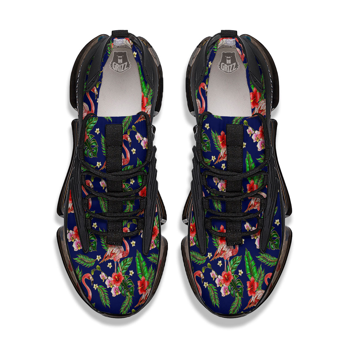 Flamingo Floral Tropical Print Pattern Black Gym Shoes-grizzshop