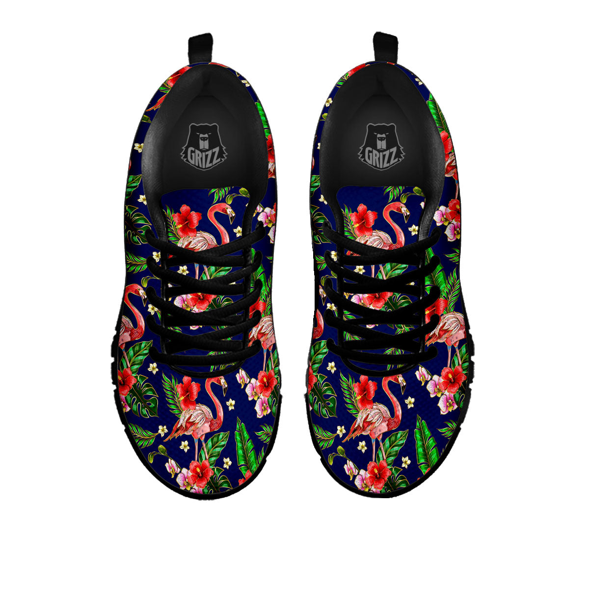 Flamingo Floral Tropical Print Pattern Black Sneaker-grizzshop