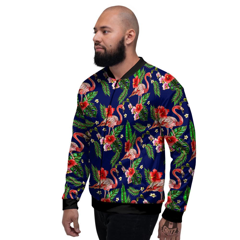 Flamingo Floral Tropical Print Pattern Men's Bomber Jacket-grizzshop
