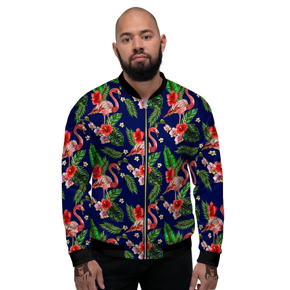 Flamingo Floral Tropical Print Pattern Men's Bomber Jacket-grizzshop