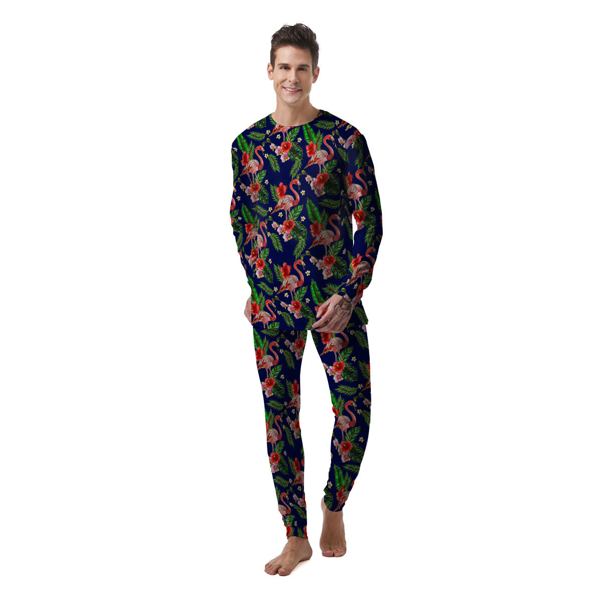 Flamingo Floral Tropical Print Pattern Men's Pajamas-grizzshop