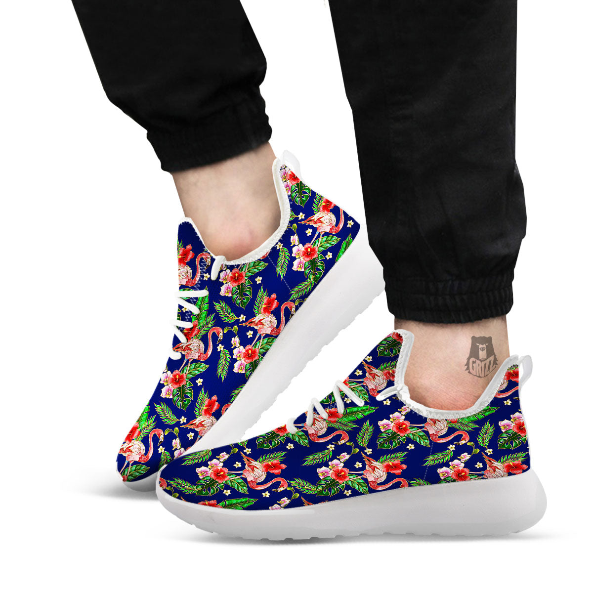 Flamingo Floral Tropical Print Pattern White Athletic Shoes-grizzshop