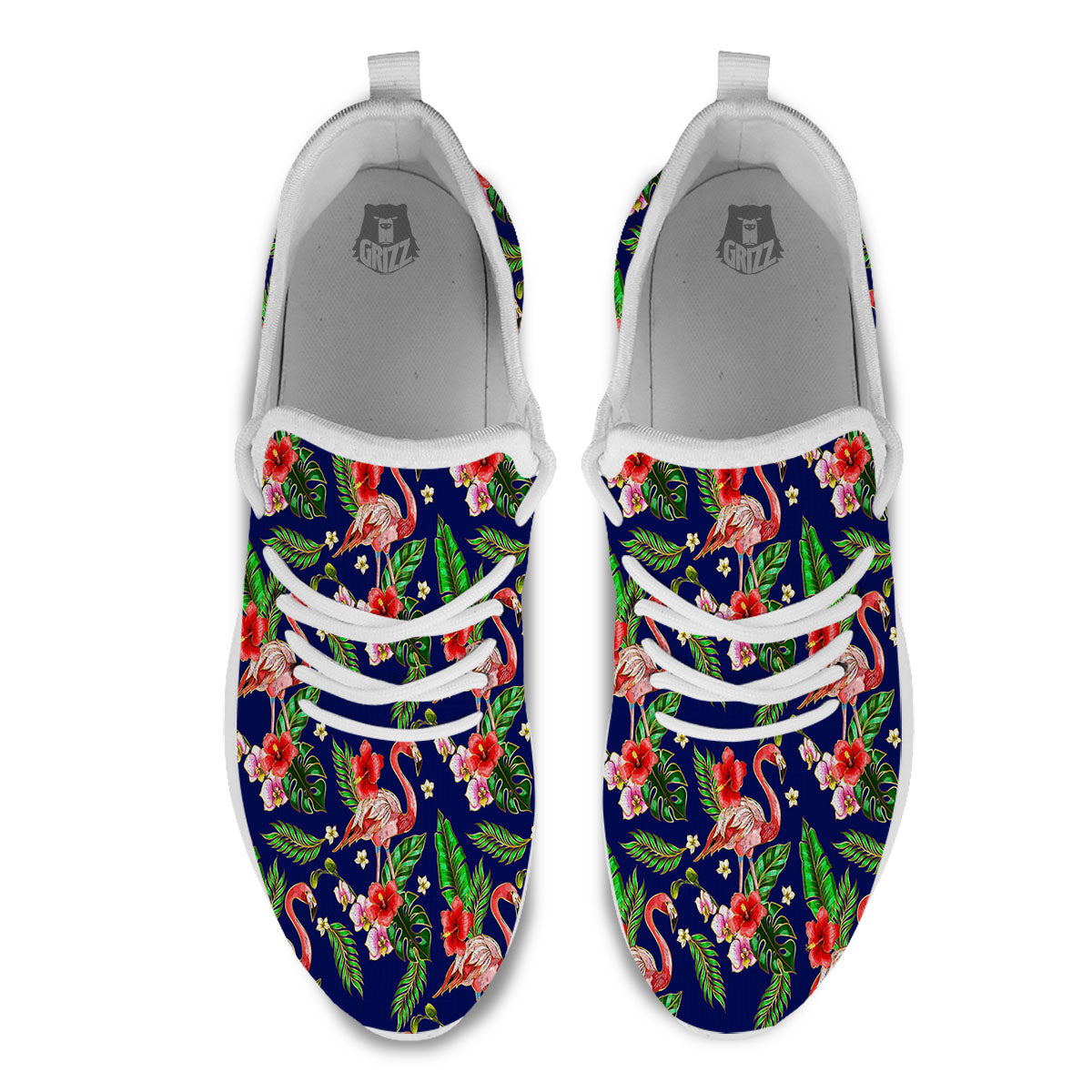 Flamingo Floral Tropical Print Pattern White Athletic Shoes-grizzshop