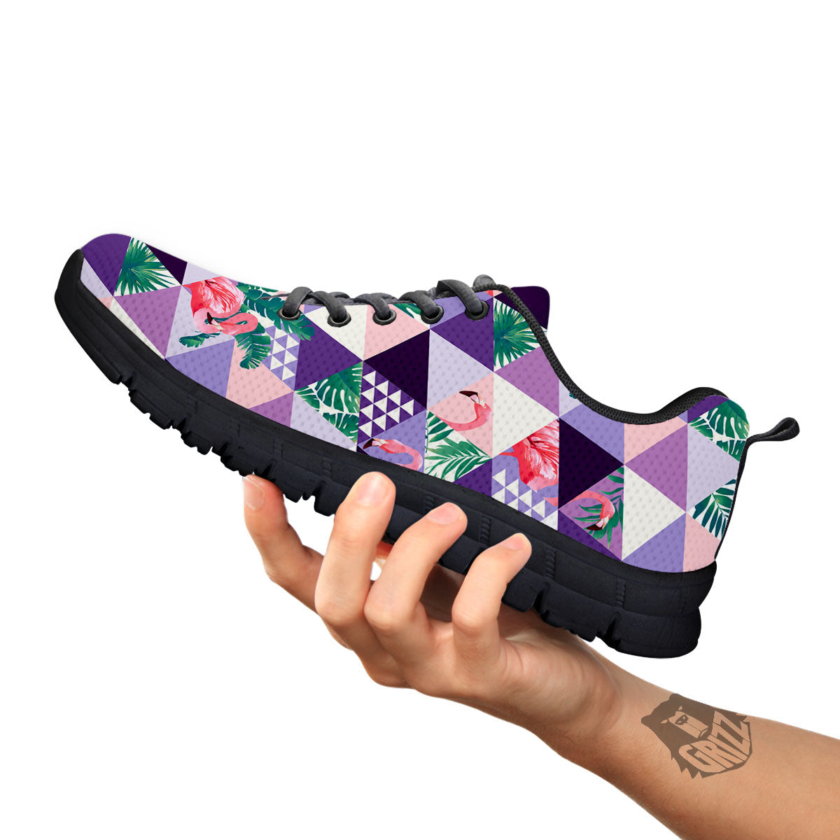 Flamingo Geometric Purple Print Pattern Black Sneaker-grizzshop