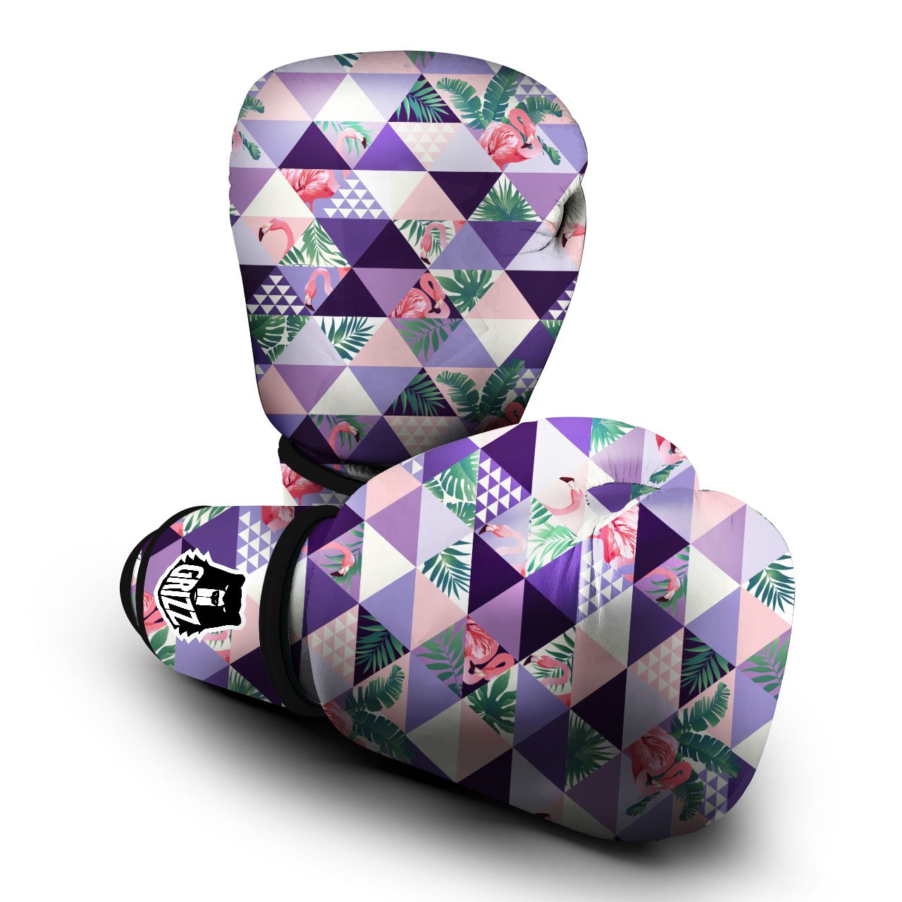 Flamingo Geometric Purple Print Pattern Boxing Gloves-grizzshop