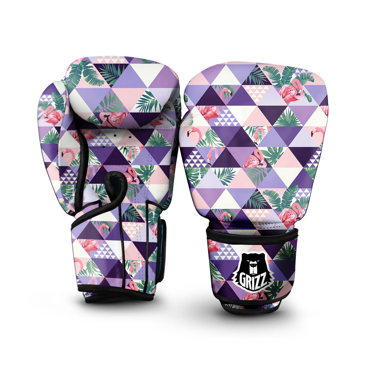 Flamingo Geometric Purple Print Pattern Boxing Gloves-grizzshop