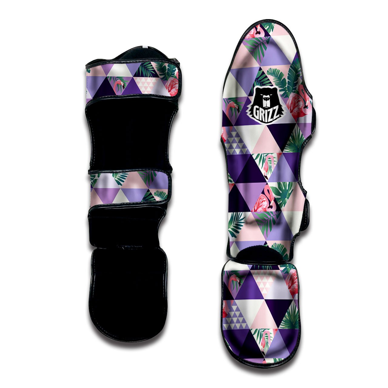 Flamingo Geometric Purple Print Pattern Muay Thai Shin Guards-grizzshop