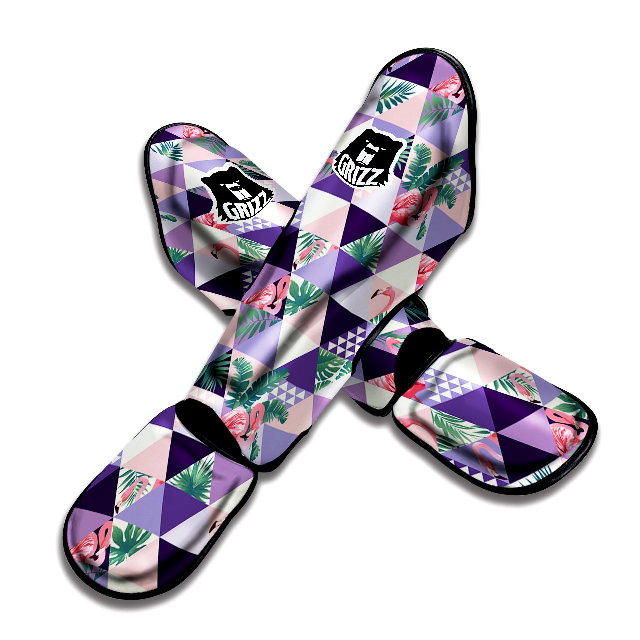 Flamingo Geometric Purple Print Pattern Muay Thai Shin Guards-grizzshop