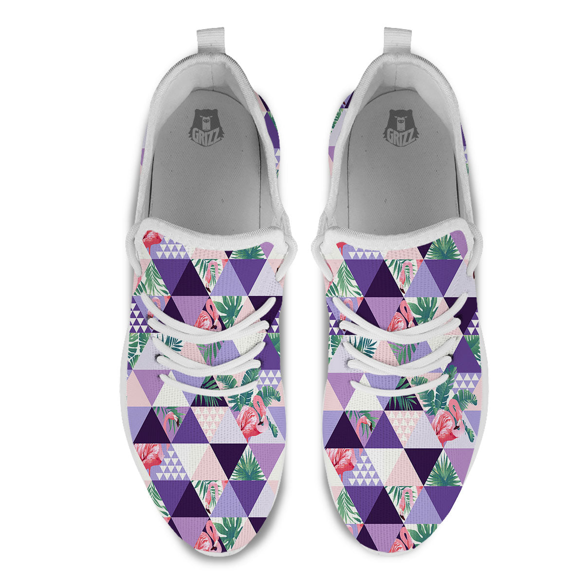 Flamingo Geometric Purple Print Pattern White Athletic Shoes-grizzshop