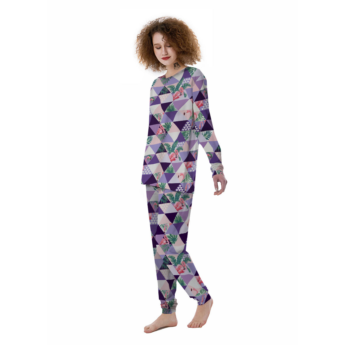 Flamingo Geometric Purple Print Pattern Women's Pajamas-grizzshop