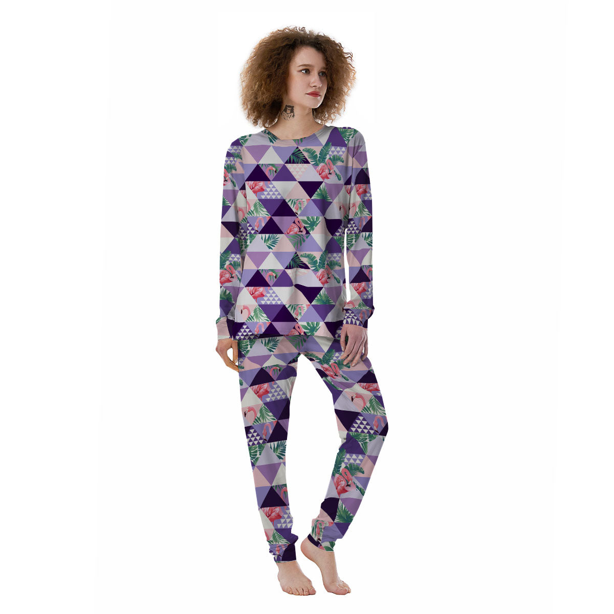 Flamingo Geometric Purple Print Pattern Women's Pajamas-grizzshop