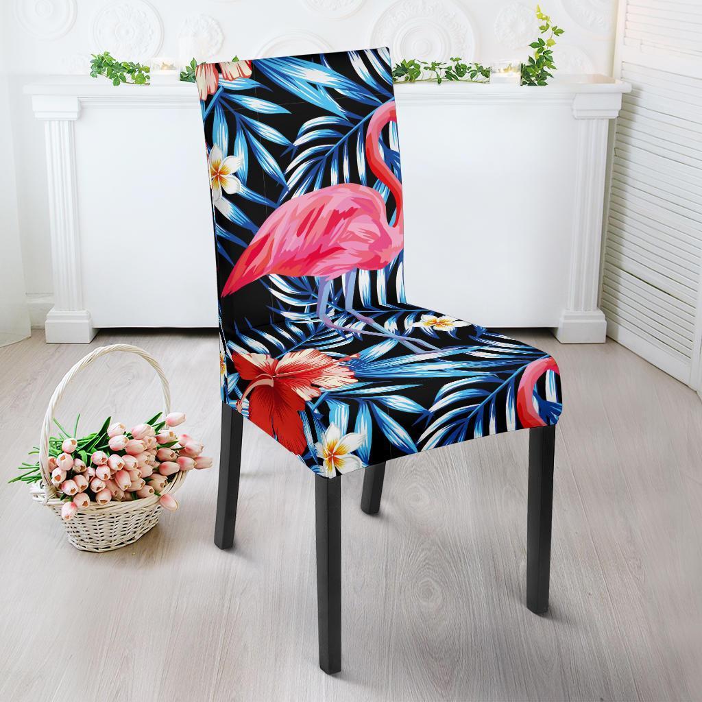 Flamingo Hawaiian Floral Tropical Flower Hibiscus Palm Leaves Pattern Print Chair Cover-grizzshop