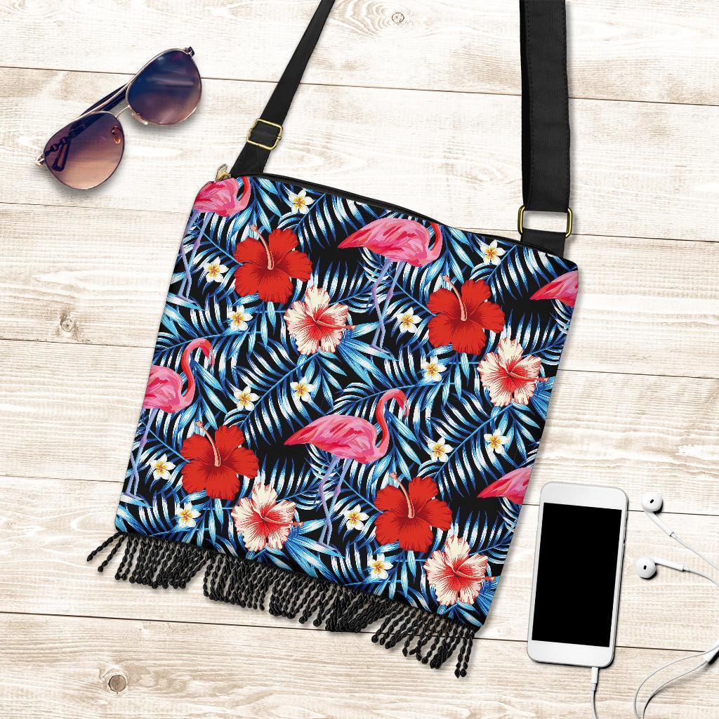 Flamingo Hawaiian Floral Tropical Flower Hibiscus Palm Leaves Pattern Print Crossbody Bags-grizzshop