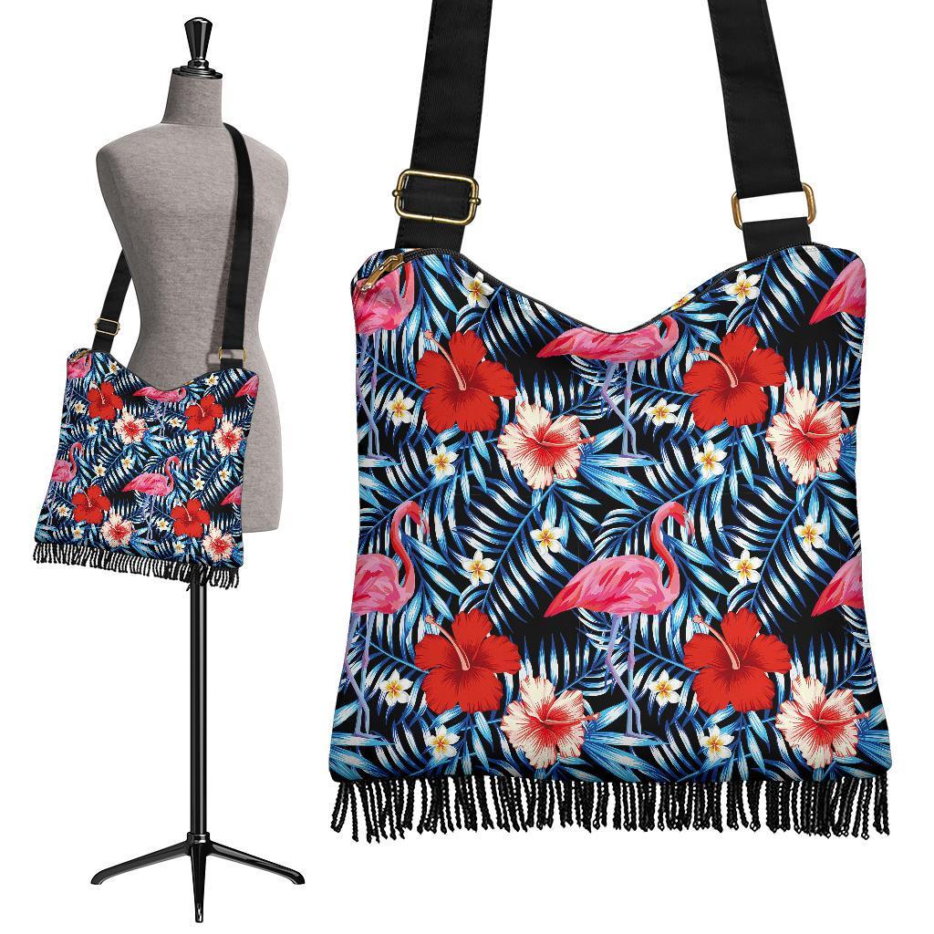 Flamingo Hawaiian Floral Tropical Flower Hibiscus Palm Leaves Pattern Print Crossbody Bags-grizzshop