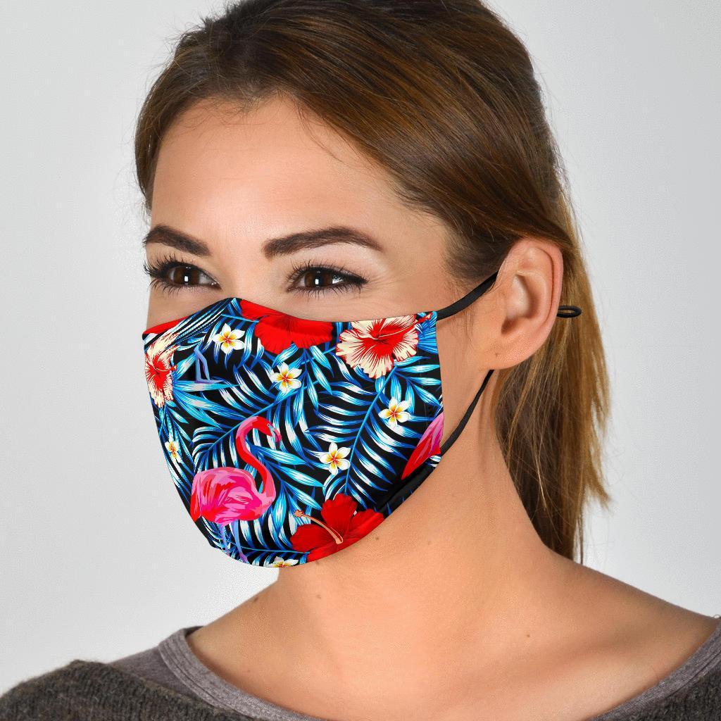 Flamingo Hawaiian Floral Tropical Flower Hibiscus Palm Leaves Pattern Print Face Mask-grizzshop