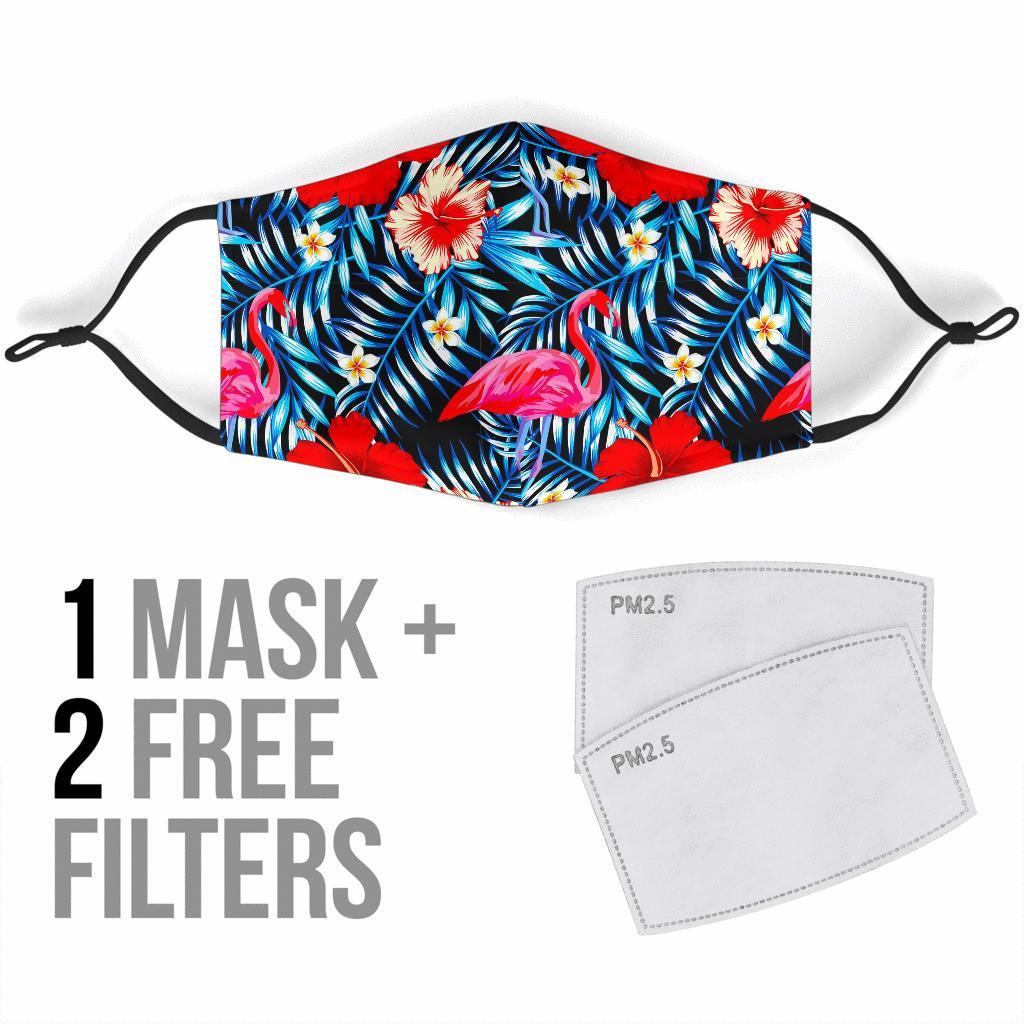 Flamingo Hawaiian Floral Tropical Flower Hibiscus Palm Leaves Pattern Print Face Mask-grizzshop