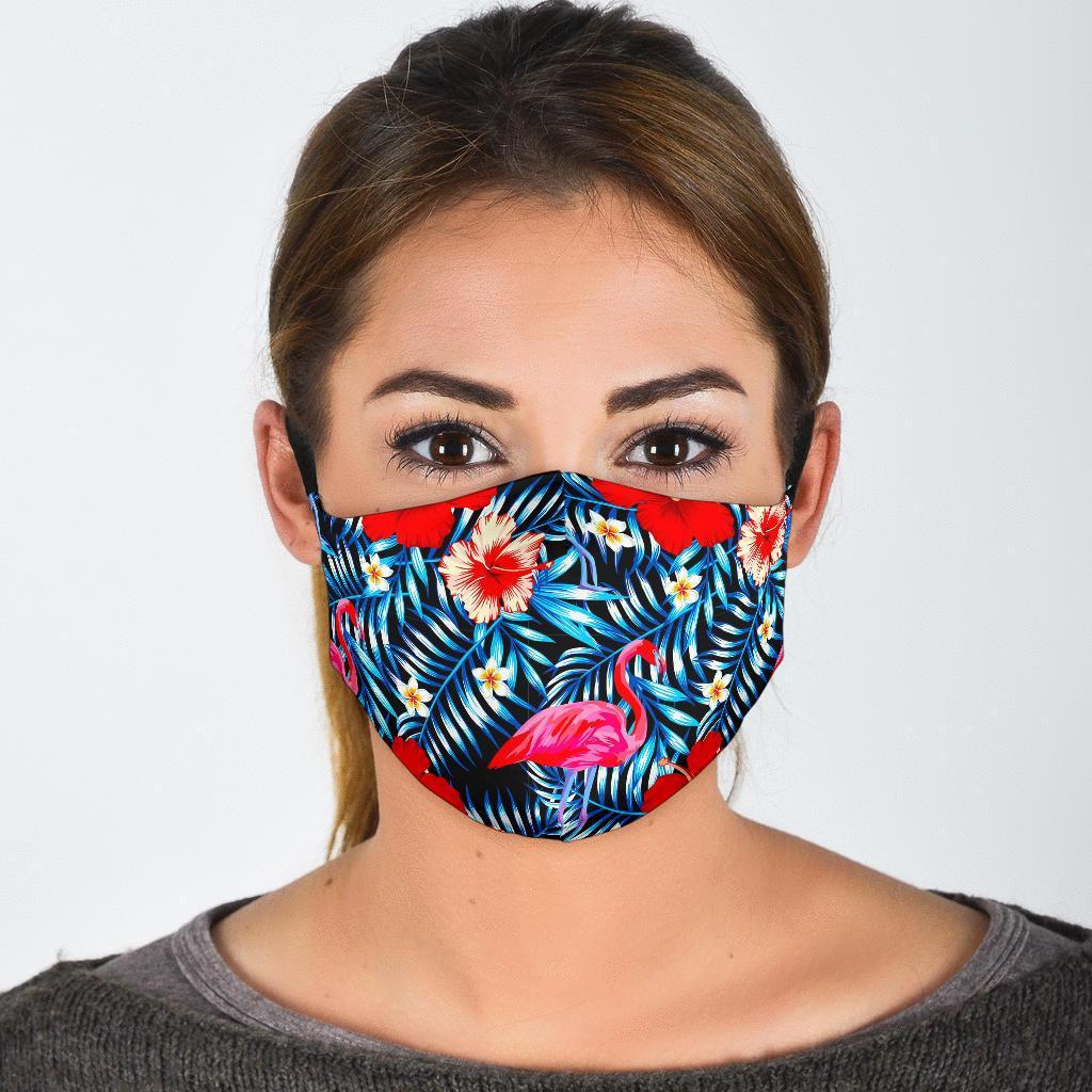 Flamingo Hawaiian Floral Tropical Flower Hibiscus Palm Leaves Pattern Print Face Mask-grizzshop