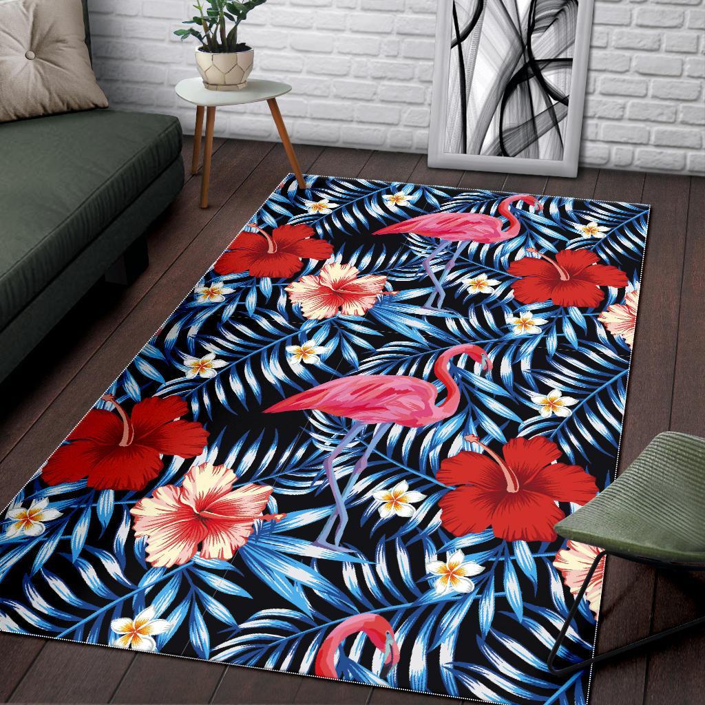 Flamingo Hawaiian Floral Tropical Flower Hibiscus Palm Leaves Pattern Print Floor Mat-grizzshop