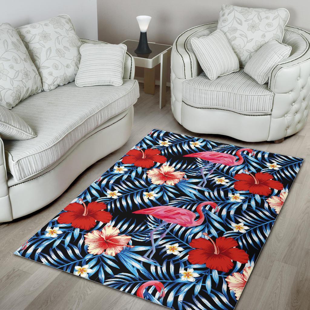 Flamingo Hawaiian Floral Tropical Flower Hibiscus Palm Leaves Pattern Print Floor Mat-grizzshop