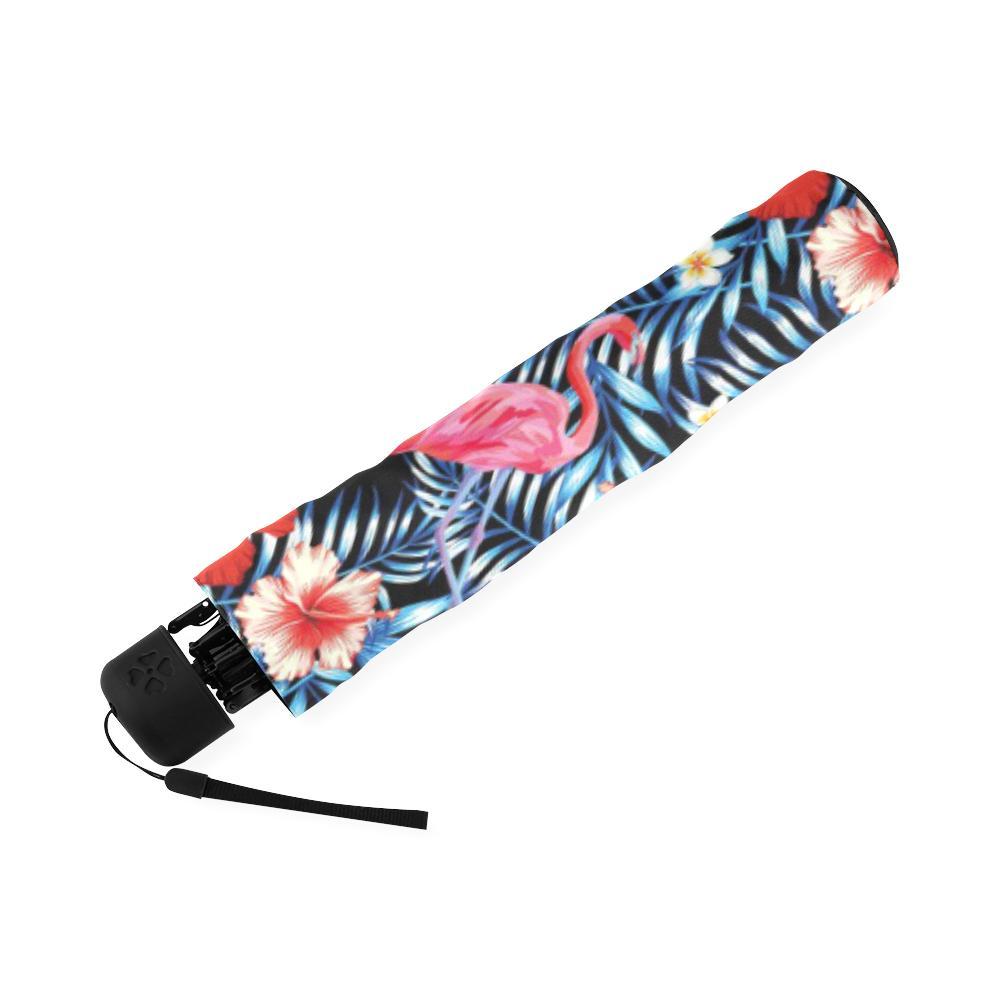 Flamingo Hawaiian Floral Tropical Flower Hibiscus Palm Leaves Pattern Print Foldable Umbrella-grizzshop