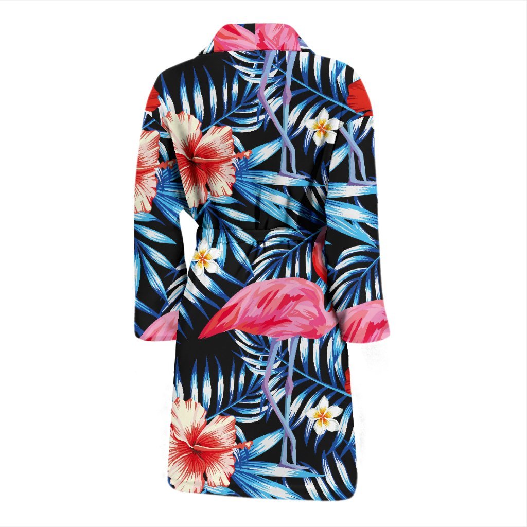 Flamingo Hawaiian Floral Tropical Flower Hibiscus Palm Leaves Pattern Print Men Long Robe-grizzshop