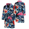 Flamingo Hawaiian Floral Tropical Flower Hibiscus Palm Leaves Pattern Print Men Long Robe-grizzshop