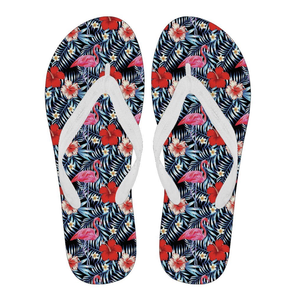 Flamingo Hawaiian Floral Tropical Flower Hibiscus Palm Leaves Pattern Print Men & Women Flip Flops-grizzshop