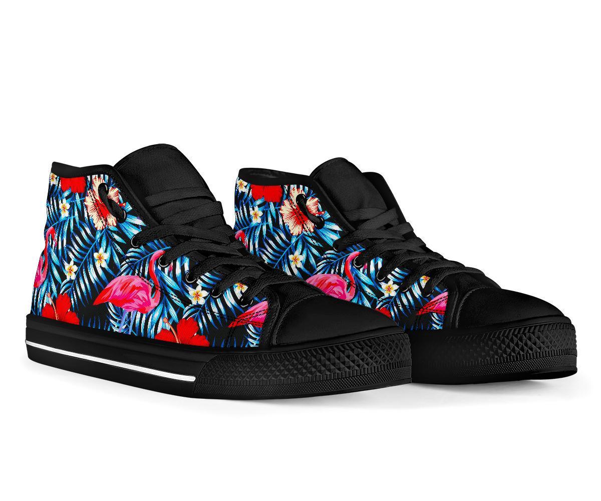 Flamingo Hawaiian Floral Tropical Flower Hibiscus Palm Leaves Pattern Print Men Women's High Top Shoes-grizzshop