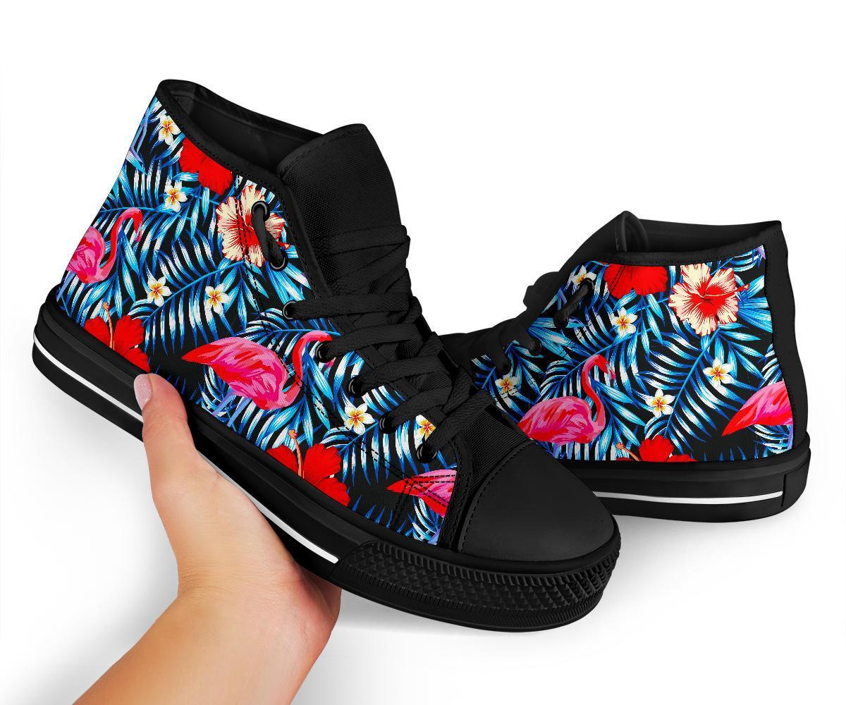 Flamingo Hawaiian Floral Tropical Flower Hibiscus Palm Leaves Pattern Print Men Women's High Top Shoes-grizzshop